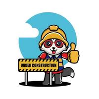 Set of cute raccoon construction worker cartoon vector