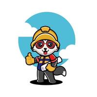 Set of cute raccoon construction worker cartoon vector