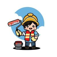 Cute boy construction worker cartoon vector