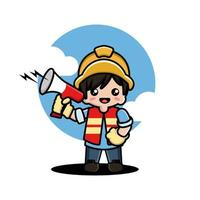 Cute boy construction worker cartoon vector