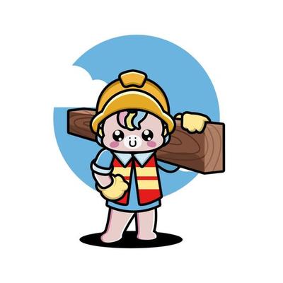 Cute unicorn construction worker cartoon