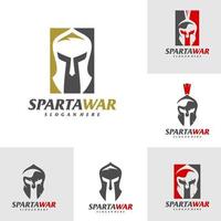 Set of Spartan Warrior Logo Vector. Spartan Helmet Logo design template. Creative icon symbol vector