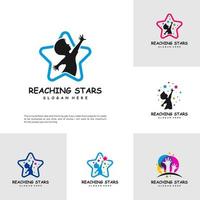 conjunto de plantillas de diseño de logotipo de estrellas de alcance. vector de logotipo de estrella de ensueño. emblema, colorido, símbolo de icono creativo