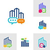 Set of Chat City Logo Vector Design Template. Appartement Chat logo design concept. Simple icon symbol