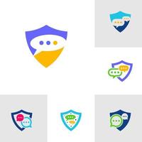 Set of Shield chat vector logo template. This design use protection symbol. Suitable for safe conversation.