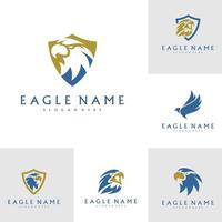 Set of Shield Eagle logo design vector template. Simple icon symbol