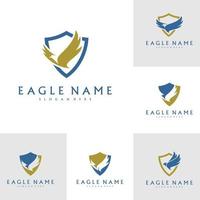 Set of Shield Eagle logo design vector template. Simple icon symbol