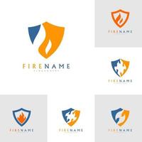 Set of Fire shield logo design element. Fire warning sign shield. Fire vector illustration