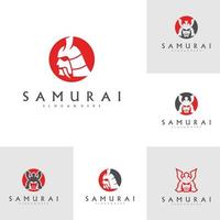 conjunto de vector de diseño de logotipo de cabeza samurai. plantilla de logotipo de guerrero samurai