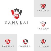 conjunto de vector de diseño de logotipo de cabeza samurai. plantilla de logotipo de guerrero samurai