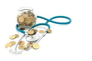 stethoscope with coins in the savings, financial concept photo