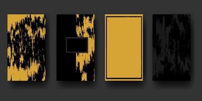 Set of abstract vertical card template. Black and gold. Grunge pattern background. For cover, print, business, condolence card, invite. Vector illustration in minimal style.