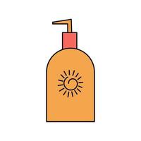 Summer sunscreen, body lotion. Protection from the sun and UVB, uva rays. Simple illustration isolated on white background. Summer icon vector