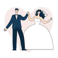 Beautiful wedding couple. Bride and groom. Doodle vector illustration