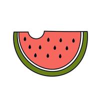 Doodle style watermelon slice. Summer sweet fruit. Simple illustration isolated on white background. Summer icon vector