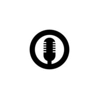 The microphone icon in a fashionable flat style is isolated against the background. Logo, application, user interface. Podcast radio icon. Studio microphone table broadcast podcast text. vector