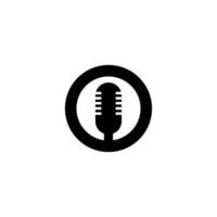 The microphone icon in a fashionable flat style is isolated against the background. Logo, application, user interface. Podcast radio icon. Studio microphone table broadcast podcast text. vector