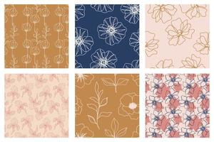 Floral seamless patterns set with beautiful flowers vector