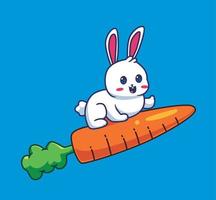 conejo montando una ilustración de dibujos animados de cohetes de zanahoria vector