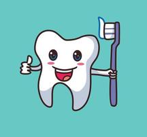 personaje de diente con ilustración de dibujos animados de cepillo de dientes vector