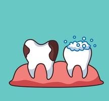 character of dirty teeth and clean teeth cartoon illustration vector