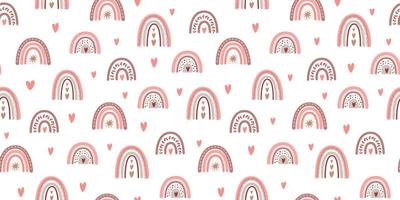 Pink baby girl pattern. Girl pink sweet background. Pink vector seamless design. Baby rainbow pattern Childish boho rainbow illustration. Baby seamless print. Pink yoga background. Cute baby textile.