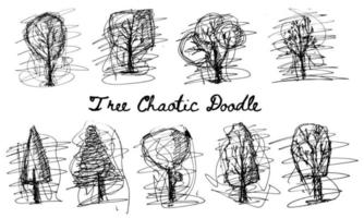 Monochrome Tree hand drawn chaotic lines doodle vector