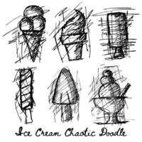 Monochrome Ice Cream Hand Drawing Chaotic Doodles vector