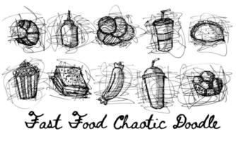 Fast Food Monochrome Chaotic Doodle vector