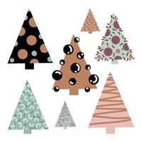 Modern christmas picture with abstract shapes christmas tree vector set .Trendy christmas trees collection in natural colors vector illustration.Can be used for wrapping paper design,holiday packaging