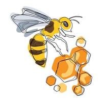 abeja con panal dibujado a mano ilustración vectorial. plantilla de logotipo de panal lineal. concepto mínimo de producto orgánico simple dibujo de garabato de abeja de miel vector