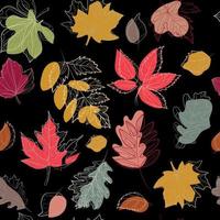 Seamless floral pattern with stylized autumn colorful foliage on black background vector graphics.Falling leaves seamless background for decoration design,wallpaper,fabric,print,cover