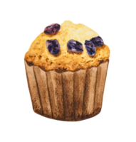 aquarelle dessinée à la main de muffin aux raisins secs png