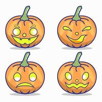 set of isolated pumpkins on white background vector