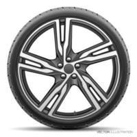 estilo de neumático de coche de rueda de aluminio realista carreras futurista sobre vector de fondo blanco