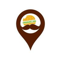 Mustache burger gps shape concept logo icon vector. Burger with mustache icon logo concept. vector