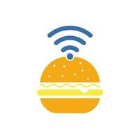 Wifi burger logo design vector icon. Hamburger and WiFi signal symbol or icon.