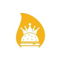 Diseño de logotipo vectorial de concepto de forma de gota de Burger King. hamburguesa con concepto de logotipo de icono de corona. vector