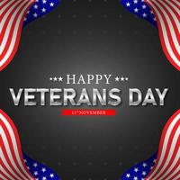 fondo del día de los veteranos, pancarta, tarjeta de felicitación y pancarta con bandera estadounidense y estrellas vector