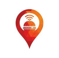 Wifi burger gps shape logo design vector icon. Hamburger and WiFi signal symbol or icon.