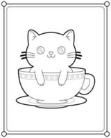 Cute cat in a glass cup suitable for children's coloring page vector illustration