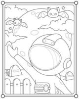 Cute astronaut in graveyard suitable for children's coloring page vector illustration