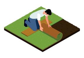 Isometric Rolled Lawn Installation vector