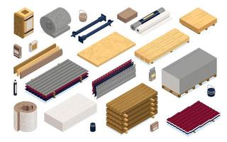 Isometric Construction Materials Color Icon Set vector
