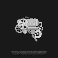 símbolo de ilustración de robot de maquinaria cerebral, cable de engranaje de máquina completo en forma de cerebro para vector de logotipo