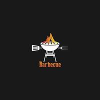 logotipo de barbacoa con logotipo de barbacoa y concepto de fuego en combinación con espátula vector