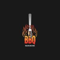 barbecue logo with bbq logotype and fire concept in combination with spatula vector