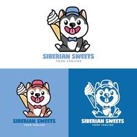 CUTE HUSKY IS HOLDING AN ICE CREAM CARTOON LOGO SET vector