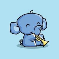 A CUTE ELEPHANT IS PLAYING THE TRUMPET. PREMIUM CARTOON VECTOR. vector