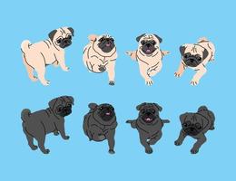 lindo perro pug en algunos movimientos diferentes ilustración vectorial vector